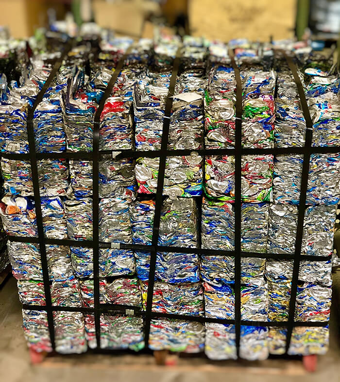 Baled aluminum cans at Tri-State Recycling